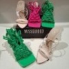 30 X BRAND NEW PAIRS OF MIXED MISSGUIDED SHOES CONTAINING POINTED TOE PATENT BARELY THERE IN NUDE , CROCHET TIE UP HEELED SANDALS IN GREEN ETC ALL IN SIZE 6