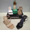 30 X BRAND NEW PAIRS OF MIXED MISSGUIDED SHOES CONTAINING WF BARELY THERE SQUARE TOE HIGH HEELS IN WHITE , ASSYM STRAPPY HIGH HEEL SANDALS IN WHITE , BASIC BARELY THERE IN BLACK ETC ALL IN SIZE 4