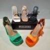 30 X BRAND NEW PAIRS OF MIXED MISSGUIDED SHOES CONTAINING SQUARE TOE PERSPEX HIGH HEEL MULES IN SAND , ASSYM STRAPPY HEELED SANDAL IN LIME , EXTREME PLATFORM SATIN HEELED SANDALS IN GREEN ETC ALL IN SIZE 5