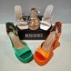 30 X BRAND NEW PAIRS OF MIXED MISSGUIDED SHOES CONTAINING WF HIGH HEEL BLOCK BARELY THERE SANDALS IN SAND , CLEAR PLATFORM STILETTO HEELED SANDAL IN CLEAR , EXTREME PLATFORM SATIN HEELED SANDAL IN BLACK ETC ALL IN SIZE 5