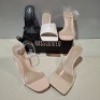 30 X BRAND NEW PAIRS OF MIXED MISSGUIDED SHOES CONTAINING ASSYM STRAPPY HIGH HEEL SANDALS IN NUDE , BASIC BARELY THERE IN BLACK , WF BARELY THERE SQUARE TOE HIGH HEELS IN WHITE ETC ALL IN SIZE WHITE ETC ALL IN SIZE 5