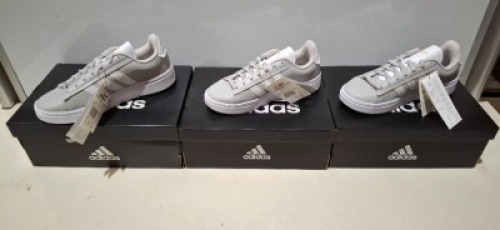 12 X BRAND NEW GIRLS ADIDAS GRAND COURT ALPHA TRAINERS IN WHITE / GREY ALL IN SIZE UK 4 - RRP EACH &pound;44 - TOTAL RRP FOR LOT &pound;528