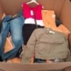 400 + BRAND NEW MIXED CLOTHING LOT CONTAINING, ZAC AND ZOE JEANS IN BROWN IN SIZE MEDIUM, D & K MODE VEST IN BLACK/WHITE AND BLACK IN SIZE S/M, PEBBLE BAY BUTTONED LONG SLEEVED TOP IN WHITE IN SIZE SMALL (IN 1 PALLET BOX)