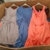 300 + BRAND NEW MIXED CLOTHING LOT CONTAINING, ACTUEL DRESS IN BLUE AND BLACK IN SIZE MEDIUM, VENUS DRESS IN PINK IN SIZE 40/42, ACTUEL DRESS IN WHITE AND BLACK STIRPES IN SIZE SMALL, ETC (IN 1 PALLET BOX)