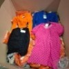 200 + BRAND NEW MIXED CLOTHING LOT CONTAINING, MAMALICIOUS KNITTED SWEATSHIRT IN BLUE IN SIZE S, MAMALICIOUS DRESS IN PINK WITH BLACK SPOTS IN XL, MISSGUIDED BASIC POLO BODY SUIT IN ORANGE IN SIZE S, ETC (IN 1 PALLET BOX)