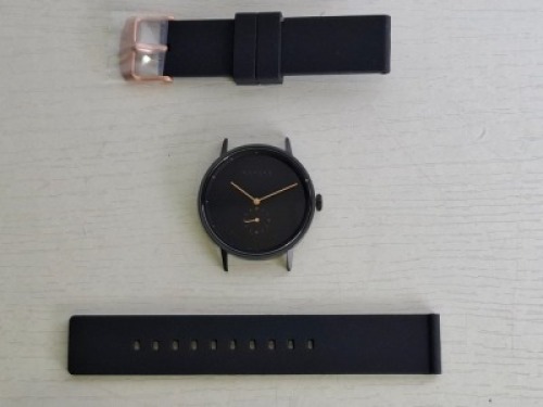 9 X BRAND NEW KANSKE STAINLESS STEEL WATCH IN COLOUR BLACK WITH 10 BLACK RUBBER STRAPS (NOTE NO STRAP SPRING BARS )