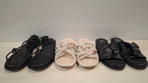 40 X BRAND NEW MIXED SHOE LOT TO INCLUDE PADDED TIE UP SANDALS - PADDED FLIP FLOP SANDALS - TWISTED TOE POST FLAT SANDALS - ROPE SANDALS ETC IN VARIOUS SIZES