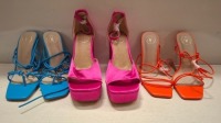 40 X BRAND NEW MIXED SHOE LOT TO INCLUDE PADDED TIE UP SANDALS - PADDED FLIP FLOP SANDALS - TWISTED TOE POST FLAT SANDALS - ROPE SANDALS - MISS GUIDED HIGH HEELS IN VARIOUS SIZES