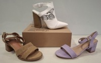 30 X BRAND NEW MIXED SHOE LOT TO INCLUDE WHITE SNAKE PRINT HEELED BOOTS - PURPLE SUEDE HEELED SHOES - BEIGE HEELED SANDALS ETC ALL IN VARIOUS SIZES