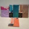 35 X BRAND NEW VELOSSO CURTAINS IN VARIOUS COLOURS AND SIZES LOT CONTAINING PINK FLORA IN SIZE W 150 CM X DROP 182 , BLUE FLORA IN SIZE W 150 X DROP 182 CM , EMBROIDERED TAFFETA CURTAIN IN GOLD IN SIZE 145 X 228 CM , THIN ORANGE CURTAINS IN SIZE W 137 X D