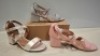 30 X BRAND NEW MIXED WOMEN'S SHOES LOT CONTAINING WHERES THAT FROM MID BLOCK HEEL IN OFF WHITE SATIN IN SIZE UK 3 , MID BLOCK HEEL IN HOT PINK IN SIZE 3 UK , WHERES THAT FROM MID HEEL BLOCK IN SILVER HEAVY GLITTER IN SIZE UK 5 , MARQUIIZ FLIP FLOPS IN MUL
