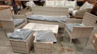 1 X BRAND NEW STUDIO 6 PC LOUNGER SET WITH 1X 3 SEATER BENCH 2X CHAIRS 2X STOOLS 1 X TABLE