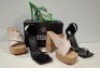 30 X BRAND NEW PAIRS OF MIXED MISSGUIDED SHOES CONTAINING STRAPPY RING DETAIL HEELED SANDAL , EXTREME PLATFORM CORK HEELED MULES IN CREAM , SQUARE TOE PATENT HEELED SANDAL IN BLACK ETC ALL IN SIZE 5