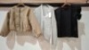 50 X MIXED CLOTHING LOT CONTAINING FREEDOM SHORTS IN CYAN IN SIZE 13 , FASHION TOUCH HOODIE IN GREY IN SIZE S/M , MADE IN ITALY ZIPPED JUMPER IN BEIGE IN UNKNOWN SIZE ETC IN ONE TUB (NOTE - CLOTHES HAVE A MUSTY ODOUR - TRAYS NOT INCLUDED)