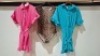 70 X MIXED CLOTHING LOT CONTAINING VENESSA BUCCI BLAZER IN BEIGE IN SIZE12 , NEW COLLECTION DRESS IN CYAN IN UNKNOWN SIZE , NEW COLLECTION SHORT JUMPER IN RED IN SIZE SMALL ETC ON A RAIL (NOTE - CLOTHES HAVE A MUSTY ODOUR)