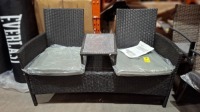 1 X BRAND NEW FIJI RATTAN LOVE SEAT WITH GLASS TABLE IN SIZE D62CL142XH88CM IN GREY