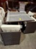1 X BRAND NEW 4 PIECE OUTDOOR FURNITURE CONTAINING 3 CHAIRS IN SIZE D52XH68XL55CM AND ONE TABLE WITH GLASS TABLE IN SIZE D110XL110XH74CM IN BROWN