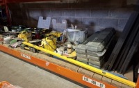 FULL BAY MIXED TOOL LOT TO INCLUDE MAKITA HAMMER DRILL - MAKITA ANGLE GRINDER - 2X 110V TRANSFORMERS - MAKITA SANDER - SOCKET SET - STABILA 1.8M LEVEL - BOLT CUTTERS - CLAMPS - TRESELS - TF3 PUMPS - SAND PAPER - LARGE AMOUNT OF SCREWS ETC - (PLEASE NOTE P