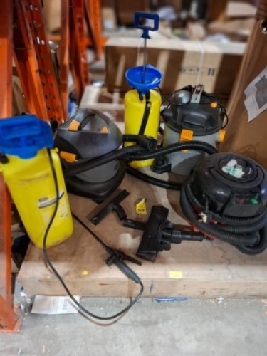 5 X MIXED CLEANING LOT CONTAINING 1 HYDROSPRAYER COIL CLEANER , 1 HENRY THE HOOVER , 1 TITAN HOOVER ETC