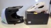 2 X PIECE BRAND NEW BIKE HELMET LOT CONTAINING 1 X RAMPAGE 5050 HELMET IN BLACK / WHITE IN SIZE LARGE - RRP &pound;210 - 1 X FOX RACING SPEEDFRAME HELMET IN VINTAGE WHITE IN SIZE LARGE - RRP &pound;60 - TOTAL RRP FOR LOT - &pound;270