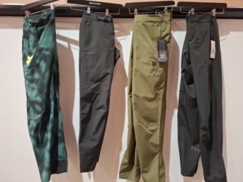 7 X BRAND NEW MIXED FOX PANTS LOT CONTAINING 4 RANGER 2.5L WATER PANTS 2 IN BLACK IN SIZE 30 AND 38 , 1 IN GREEN IN SIZE 38 , 1 IN GREY IN SIZE 38 - RRP EACH &pound;110 , 3 X RANGER PANTS 1 IN GREEN 2 IN BLACK IN SIZE 38 AND XXL - RRP EACH &pound;110 - TOTAL RRP F