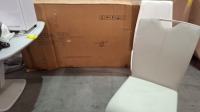 1 X LAZZARO DINING TABLE EXT 1600/2000 IN LIGHT GREY WITH 2 CHAIRS IN GREY AND WHITE (NOTE - ORIGINAL TOP IS DAMAGED / COMES WITH A SPARE TOP)