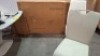 1 X LAZZARO DINING TABLE EXT 1600/2000 IN LIGHT GREY WITH 2 CHAIRS IN GREY AND WHITE (NOTE - ORIGINAL TOP IS DAMAGED / COMES WITH A SPARE TOP)