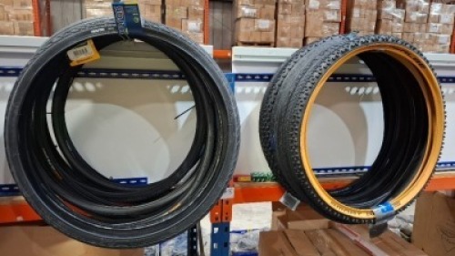 19 X BRAND NEW MIXED BICYCLE TIRES LOT CONTAINING SCHWABLE 27.5X2.25 , NUTRAK 700X42 TYRE , SCHWABLE 28X1.50/700X38C POLY X BREAKER 28 / 700X23C ETC