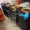 6 X REDKEN 5TH AVENUE NYC SALON TROLLEYS IN BLACK WITH ACCESSORIES, BARBERS CLIPPERS , GOLD COLOURED MIRROR TRAYS , HAIRBRUSHES , LUXURY FAKE EYELASHES ETC - 4