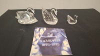 3 X PIECE SWAROVSKI SWAN GLASS FIGURINES COLLECTOR'S ITEMS - RRP TOTAL &pound;200 - (NOTE COMES FROM PRIVATE COLLECTOR / VIEWING IS ADVISED)