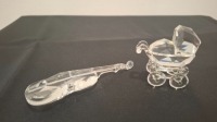 2 X PIECE SWAROVSKI GLASS FIGURINES LOT CONTAINING , 1 X PRAM - RRP &pound;40 , 1 X VIOLIN - RRP &pound;80 , COLLECTOR'S ITEMS - (NOTE COMES FROM PRIVATE COLLECTOR / VIEWING IS ADVISED)