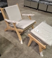1 X BRAND NEW PACIFIC LIFESTYLE GARDEN SET 1 X CHAIR IN SIZE H 72 X W 67 X D 80 CM AND 1 X FOOTSTOOL IN SIZE H 39 CM X W 59 X D 57 - RRP &pound;429 - COMES WITH 2 HAY CRATE FOLDING CUSHION - RRP EACH &pound;115 - TOTAL RRP FOR LOT &pound;659