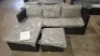 1 X BRAND NEW BALI CORNER RATTAN GARDEN SOFA SET WITH CUSHIONS TO INCLUDE SOFA , CHAISE AND FOOTSTOOL IN BLACK / GREEN (PRE - BUILT )