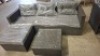 1 X BRAND NEW CORNER RATTAN GARDEN SOFA SET WITH CUSHIONS TO INCLUDE SOFA , CHAISE AND GLASS TOP TABLE IN BROWN / GREY (PRE - BUILT )