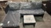 1 X BRAND NEW CORNER RATTAN GARDEN SOFA SET WITH CUSHIONS TO INCLUDE SOFA , CHAISE AND SMALL GLASS TOP TABLE IN BLACK (PRE - BUILT )