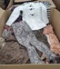 400 + BRAND NEW MIXED CLOTHING LOT CONTAINING JUS DE POM TOP IN SIZE M / L , MINI DRESS IN GOLD / BLACK IN SIZE 14 , HELLO MISS SNEK PATTERN PANTS IN SIZE XS , NAVY / PINK PANTS IN SIZE 4 ETC IN 1 PALLET BOX