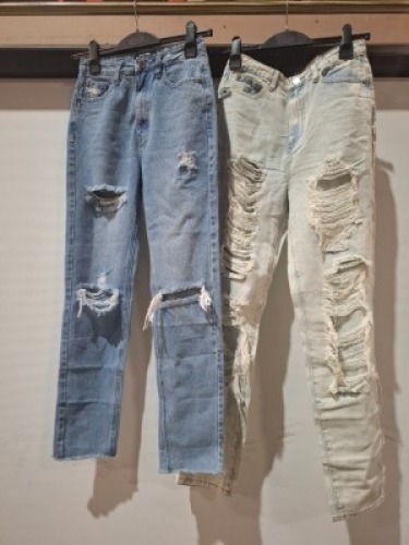 40 X BRAND NEW PAIRS OF MISSGUIDED DENIM JEANS IN SIZES 4-10-12 IN 2 TRAYS