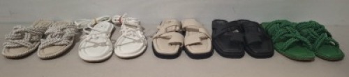 40 X PAIRS OF BRAND NEW MIXED MISSGUIDED SANDALS - SLIDERS LOT TO INCLUDE TWISTED TOE POST FLAT SANDALS - FAUX LEATHER KNOTTED FLAT SANDALS - PADDED TIE UP SANDALS - CHUNKY STRAP SLIDERS ETC ALL IN VARIOUS SIZES IN 1 TRAY