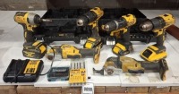 6 X DEWALT POWER CORDLESS TOOLS LOT CONTAINING 3 X COMBI DRILLS , 2 X MULTI - TOOL , 1 X IMPACT DRIVER , COMES WITH SET OF DRILL BITS AND ERBAUER SCREWDRIVER BITS ALSO 4 BATTERIES AND 1 CHARGER AND TWO CARRY CASES ( NOTE IN GOOD WORKING ORDER )