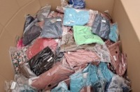 400 + BRAND NEW MIXED CLOTHING LOT CONTAINING AMY & CLO BLUE LONG TOP IN SIZE M , EUROCLIPS FLORAL PANTS IN SIZE XS , VENUS TOP IN SIZE AQUA IN SIZE 8 / 10 , M G BROWN LONG TOP IN SIZE XS ETC IN 1 PALLET BOX