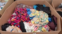 200 + BRAND NEW MIXED CLOTHING LOT CONTAINING SEEMORE FLORAL LONG TOP IN SIZE S/M , SEEMORE BLACK SPARKLY TOP IN SIZE LARGE , SEEMORE LONG PINK MULTI COLOURED TOP IN SIZE M / L , SEE MORE BLUE TOP IN SIZE S/M ETC IN 1 PALLET BOX