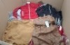 200 + BRAND NEW MIXED CLOTHING LOT CONTAINING HOT FASHION JACKET IN RED / WHITE IN SIZE SMALL , CREP LONG FLORAL LONG TOP IN SIZE SMALL , SHORT GREY DRESS IN SIZE 6 , SO SWEET LONG JUMPER IN BROWN IN SIZE M/L ETC IN ONE PALLET BOX