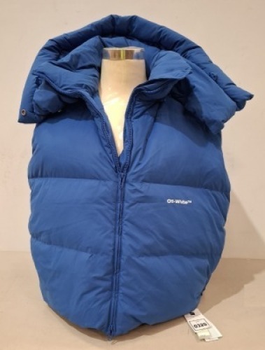 1 X BRAND NEW OFF WHITE BOUNCE DOWN HOODED VEST GILET IN BLUE - SIZE MEDIUM - RRP-&pound;1390