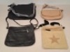 20 X BRAND NEW MIXED BAG LOT TO INCLUDE FAUX FUR BAGS IN VARIOUS COLOURS - LEATHER STYLE HAND BAGS - STAR BAGS ETC IN 1 TRAY