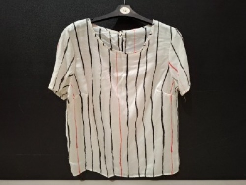 80 X BRAND NEW UNBRANDED WHITE STRIPED BLOUSES IN SIZES 14-18