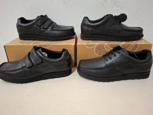 20 X PAIRS OF BRAND NEW PRETTY GREEN SHOES CONTAINING HARROW VELCRO SN00 AND HARROW LACE SN00 IN BLACK ALL IN SIZE 9 TOTAL RRP &pound;1280