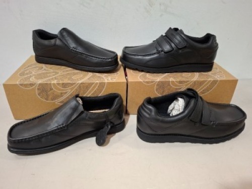 20 X PAIRS OF BRAND NEW PRETTY GREEN SHOES CONTAINING HARROW VELCRO SN00 AND WALTHAN SLIPS SN00 IN BLACK ALL IN SIZE 9 TOTAL RRP &pound;1280
