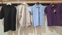 100 X PIECE BRAND NEW MIXED CLOTHING LOT TO INCLUDE HIPSTAG POLO SHIRTS IN VARIOUS COLOURS - AWD GREY HOODIES - UNDERPANTS - SOCKS ETC IN 5 TRAYS