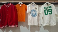 100 X PIECE BRAND NEW MIXED CLOTHING LOT TO INCLUDE HIPSTAG POLO SHIRTS IN VARIOUS COLOURS - RETRO9 HOODIES - FRUIT AND LOOM T SHIRTS - B+C T-SHIRTS - GREY HOODIES ETC ALL IN VARIOUS SIZES IN 5 TRAYS