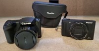 2 PC MIXED LOT TO INCLUDE 1X CANON POWER SHOT SX410IS 40X OPTICAL ZOOM CAMERA - 1X SONY CYBER SHOT DSC-HX80 30X OPTICAL ZOOM CAMERA